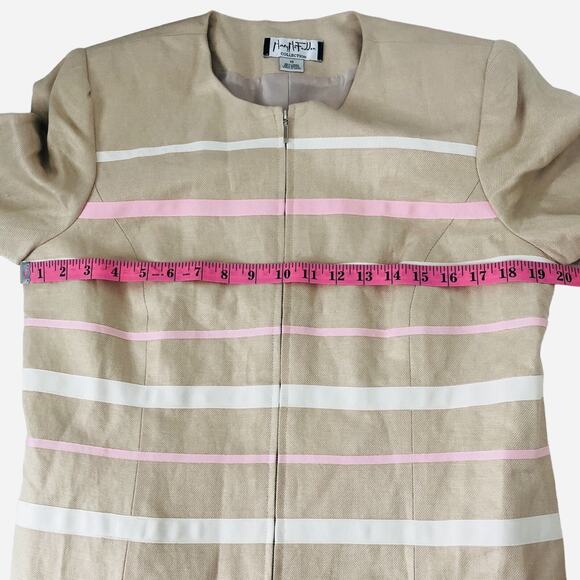 Mary McFadden Vintage Jacket Beige Pink Linen Blend Zip Front Size 10 - Picture 7 of 12